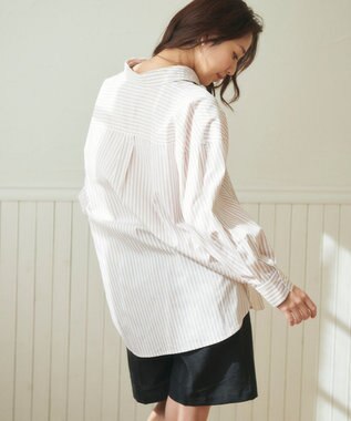 Feroux 【洗える】カラーストライプビッグ シャツ ベージュ系1