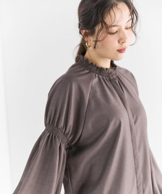 #Newans 【洗濯機可/しわになりにくい】シャーリングネック ボリュームスリーブブラウス モカブラウン