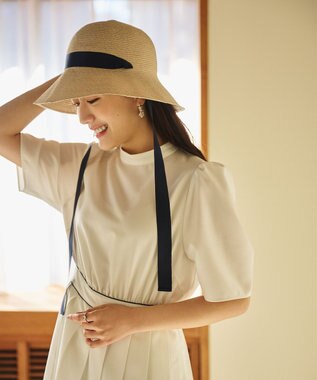 #Newans 【UVカット/洗える】〈花乃まりあさんコラボ〉リボン2本つきサマーハット ベージュ