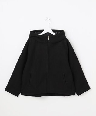 Feroux フード付きコクーンショート コート ブラック系