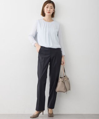 23区 L 【セットアップ着用】ファインネスウール テーパード パンツ ネイビーストライプ