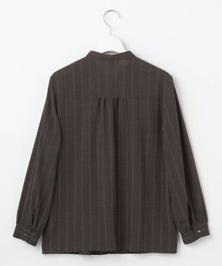 J.PRESS LADIES S 【洗える】ドットデシンプリント ボウタイ バンドカラー ブラウス ダークブラウン系