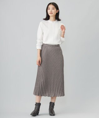 J.PRESS LADIES L 【洗える】テトロンレーヨンビエラ チェック プリーツ スカート ダークブラウン×パープル系