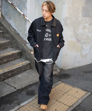 WEGO ワーカーズダブルニーデニムパンツ デニムブラックソノタ