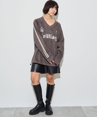 WEGO 【ユニセックス着用ITEM】フェイクスウェードグラフィックプルオーバー ブラック中濃色