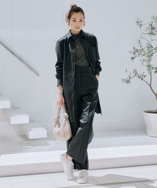 ICB L 【洗える】 ウールミルドサキソニー ロングシャツ チャコール系