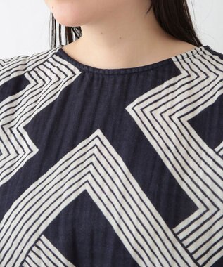 UCHINO クレープガーゼ ジオメトリックブラウス ダークブルー