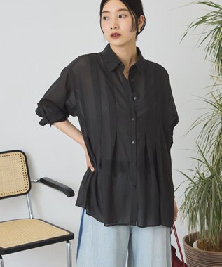 AMERICAN HOLIC ウエストタックシアーストライプシャツ Black