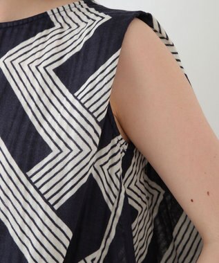 UCHINO クレープガーゼ ジオメトリックブラウス ダークブルー