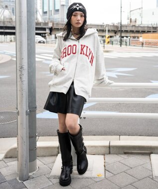 WEGO グラフィックBIGZIPパーカー オートミール