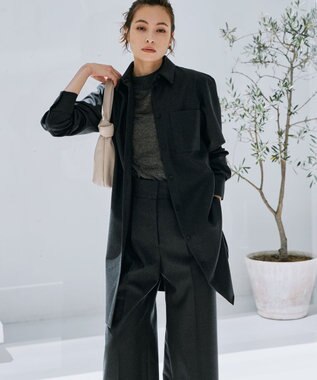 ICB L 【洗える】 ウールミルドサキソニー ロングシャツ チャコール系