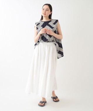 UCHINO クレープガーゼ ジオメトリックブラウス ダークブルー