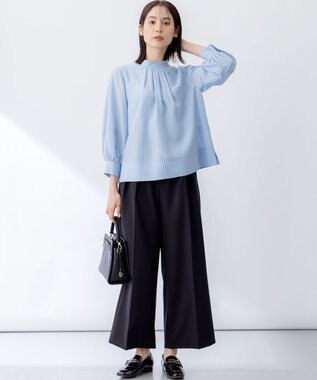 組曲 S リヨセルシャーティングハイネック ブラウス サックスブルーストライプ系1