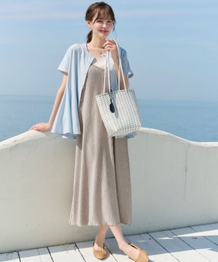 Tiaclasse 【2点セット】変形プリーツキャミワンピース＆Tシャツ グレージュ