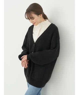 earth music&ecology アンチピリング畦Ｖネックカーディガン Black