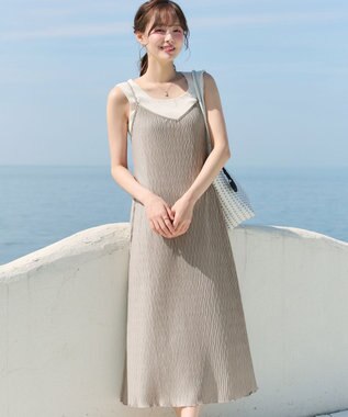 Tiaclasse 【2点セット】変形プリーツキャミワンピース＆Tシャツ グレージュ