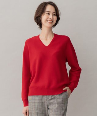 自由区 【洗える】コットンストレッチホールガーメント プルオーバーニット レッド系