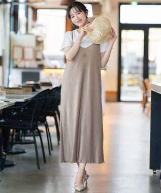 Tiaclasse 【2点セット】変形プリーツキャミワンピース＆Tシャツ グレージュ
