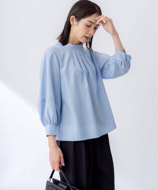 組曲 S リヨセルシャーティングハイネック ブラウス サックスブルーストライプ系1