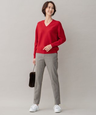 自由区 【洗える】コットンストレッチホールガーメント プルオーバーニット レッド系