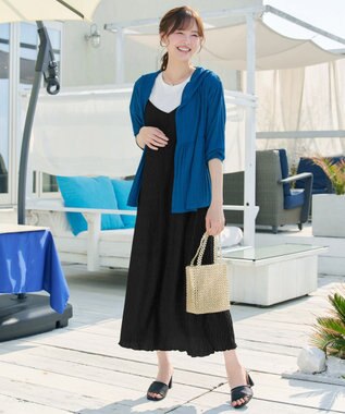 Tiaclasse 【2点セット】変形プリーツキャミワンピース＆Tシャツ ブラック