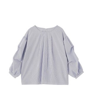 Green Parks イージーケア袖タックブラウス Stripe Blue