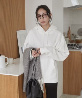 WEGO 【ユニセックス着用ITEM/裏起毛】リラックスフィットスウェットプルパーカー ホワイト