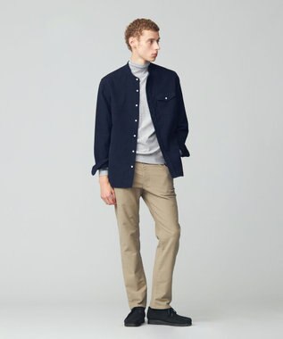 J.PRESS MEN Ｗフェイス キャラメルコールバンドカラー シャツ ネイビー系