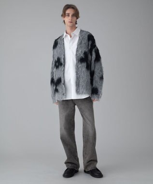 WEGO 【ユニセックス着用ITEM/MLサイズ展開】モヘアタッチパターンカーディガン ダークグレー