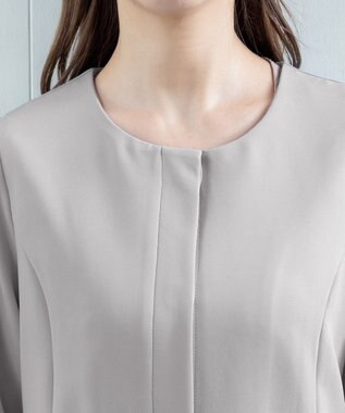 Tiaclasse 【ダブルストレッチ・洗える】ノーカラーAラインコート グレー