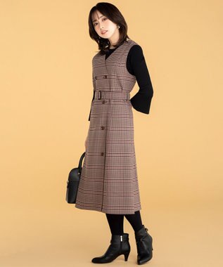 ANY SIS 【美人百花10月号掲載】リバーシブルチェックラップ ワンピース ベージュチェック×ボルドー