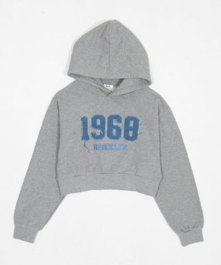 WEGO グラフィックショートプルパーカー 杢グレー