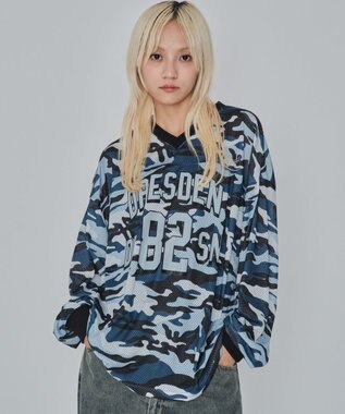 WEGO 【ユニセックス着用ITEM/MLサイズ展開】カモフラナンバリングホッケーT（LS） ブルー