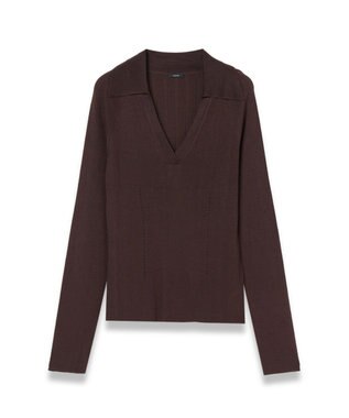 JOSEPH 【洗える】サティニーリブ　ロングスリーブポロニット Ebony