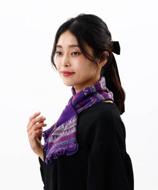 AURORA 【 ANNA SUI（アナ スイ）】ジャカードキャンディーマフラー(WASH) パープル