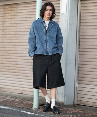 WEGO 【ウエストゴム/SMLサイズ展開】イージーコットンハーフパンツ デニムブラック