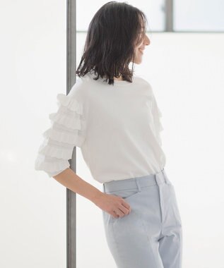 組曲 S 【WEB限定カラーあり】MINA 袖フリルニットプルオーバー アイボリー系