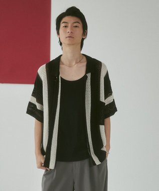 WEGO メッシュストライプニットカーディガン（SS） ブラック