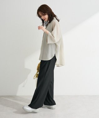 Green Parks 開襟シアーシャツジャケット Gray Beige