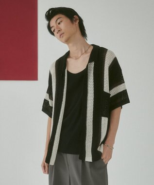 WEGO メッシュストライプニットカーディガン（SS） ブラック
