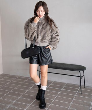 WEGO 【25年秋冬新作】フェイクファーショートブルゾン グレーその他