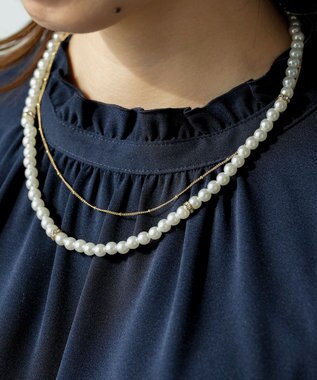 ANY SIS 2連パール調チェーン ネックレス