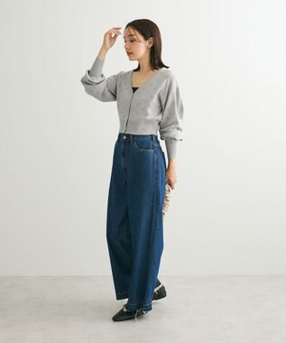 Green Parks ・ｓｗｉｎｇ　ｂｙ　ハート柄スカシニットカーディガン Gray