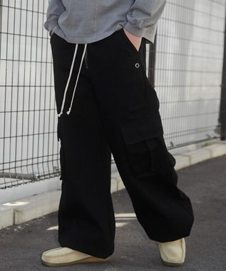 WEGO 【ウエストゴム】スーパーフレアカーゴパンツ ブラック
