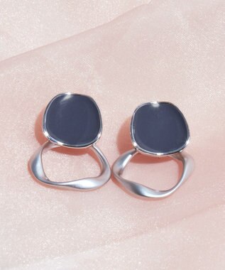 Tiaclasse カラーメタルリングピアス シルバー×ネイビー