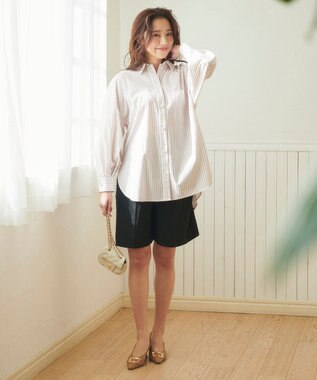 Feroux 【洗える】カラーストライプビッグ シャツ ベージュ系1