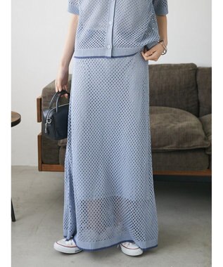 CRAFT STANDARD BOUTIQUE 配色メッシュニットスカート Grayish Blue