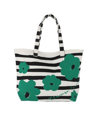 tsumori chisato CARRY フラワーボーダー トートバッグ 花柄 ボーダー グリーン