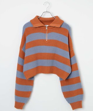 WEGO ハーフジップショートニットプルオーバー 柄1