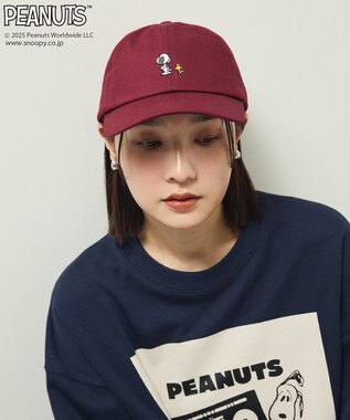 Green Parks ■PEANUTS スヌーピーミニ刺繍キャップ Bordeaux